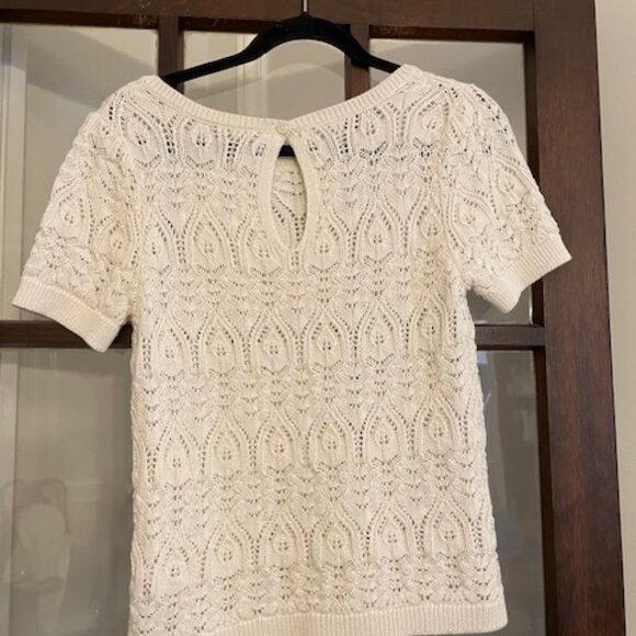 Anthropologie Crochet Stiched Sweater Tee, Size Medium. - Picture 7 of 7